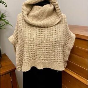Poof Excellence Beige Cowl Neck Sweater Poncho Size Small